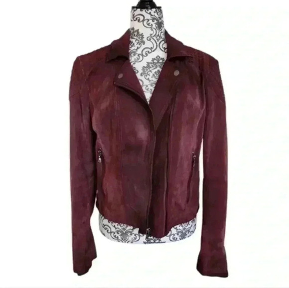 Express Jacket Suede Biker Moto Genuine  Leather Oxblood Women's size Large - Picture 2 of 16